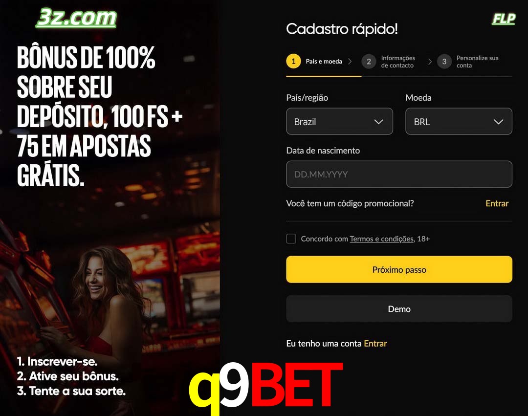 q9bet registro oficial cassino online Brasil com bônus de depósito e free spins
